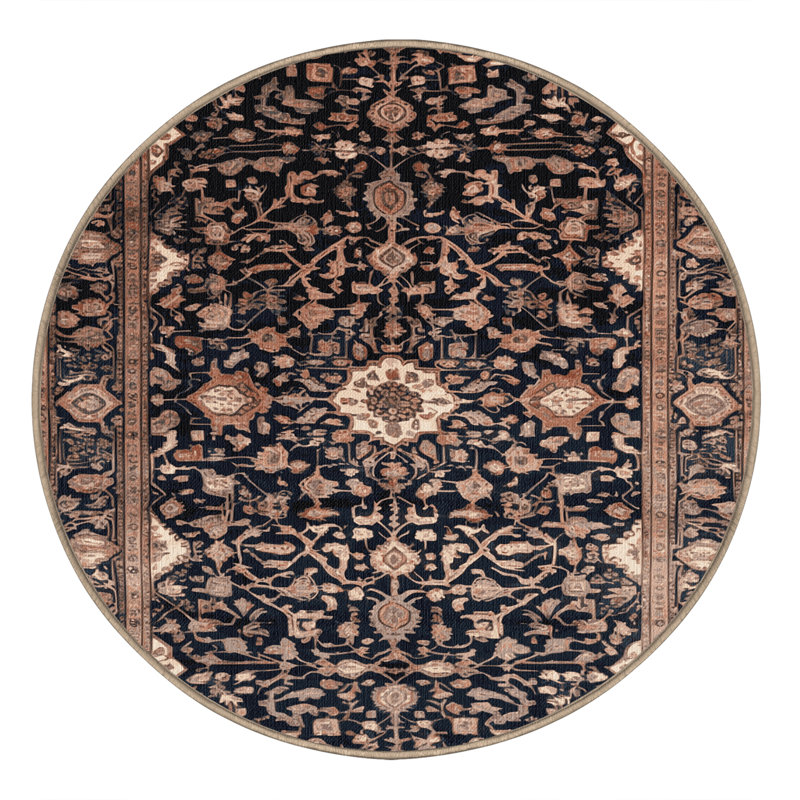 Tapis brun lavable à la machine, Rond 5 pi