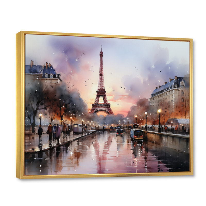 Jinal Pink Twilight Rendezvous in Paris III - Print, Gold Floater Framed, 24" H x 32" W x 1" D