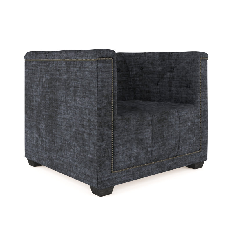 Fauteuil tuxedo Hudson, Velours écrasé graphite, Patiné