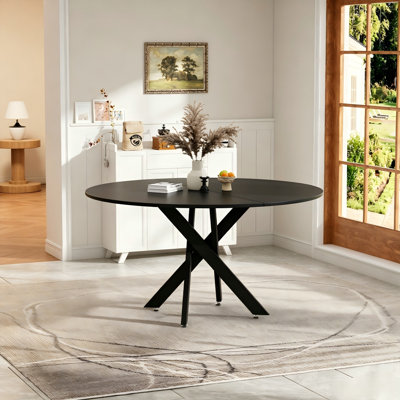 Table de salle à manger ronde 35,4 po / 47 po, plateau en panneau de fibres à densité moyenne avec base en métal industrielle, table de cuisine peu encombrante pouvant accueillir 4 à 6 personnes pour un coin-repas