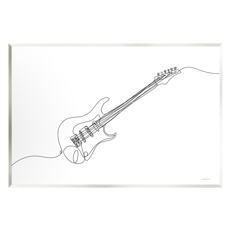 Guitare, ligne, griffonnage, instrument de musique, toile flottante par Kamdon Kreations, H 13 po x l 19 po x P 0,5 po, Bois