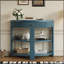 Console demi-lune cannelée TREXM avec tiroir et 2 tablettes pour entrée, salon et couloir (bleu marine)-1864652604