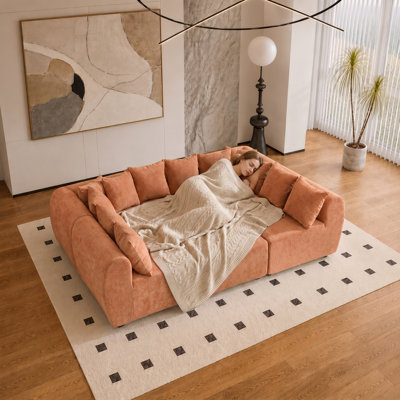 Modern Modular U-Shaped Sectional Sofa Bed, 137.7“ Convertible Velvet Couch with High Density Foam, Tool-Free Assembly for Living Room