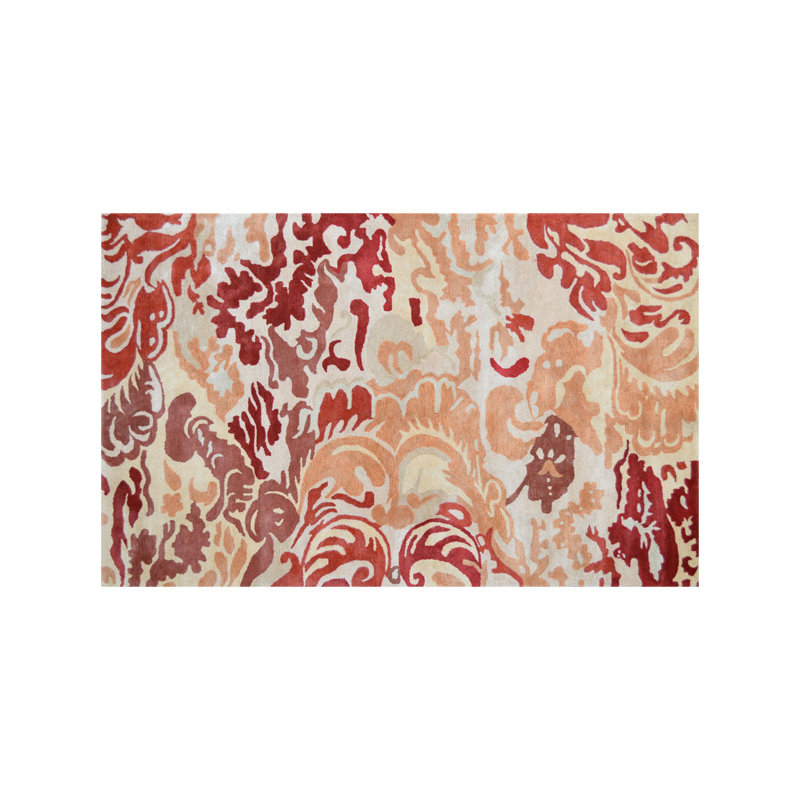 Tapis décoratif en laine Touffeté à la main florale/rouge soie/cuivre, Rectangle 8 pi x 11 pi