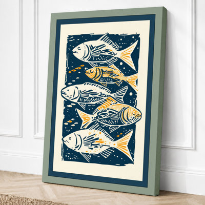 Five Fishes Rising Coastal 1 Piece Wrapped Canvas Wall Art