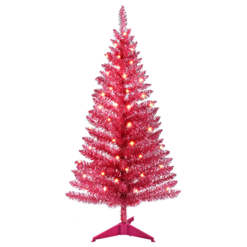 Arbre de Noël rouge éclatant de 4 pi avec 50 lumières UL, 122 pointes en PVC pour des espaces compacts et un décor des Fêtes élégant