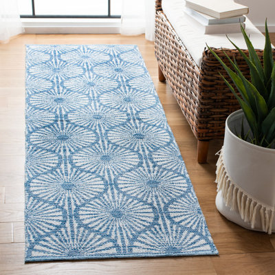 Tapis bleu / ivoire à motif géométrique tissé à plat à la main Oak Hill