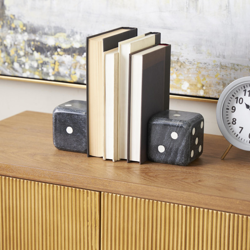 Olena Decorative Dice Bookends, Black/White
