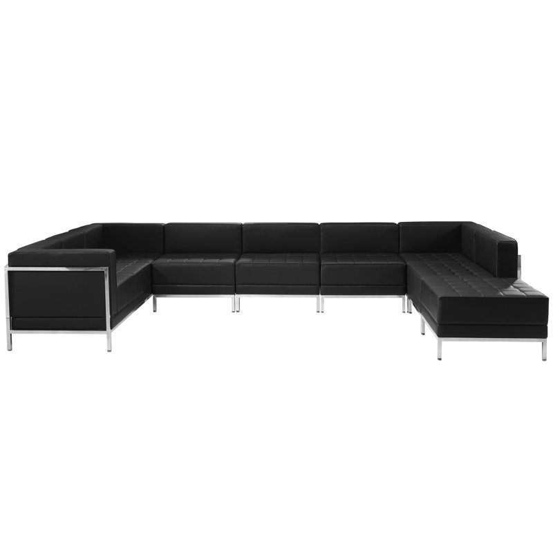 Ensemble de conversation modulaire en forme de U Hercules LeatherSoft, 7 pièces, Similicuir noir