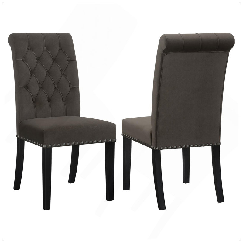 Chaises d'appoint capitonnées sable et rustique espresso (ensemble de 2) avec capitonnage à boutons et garniture cloutée pour un repas élégant