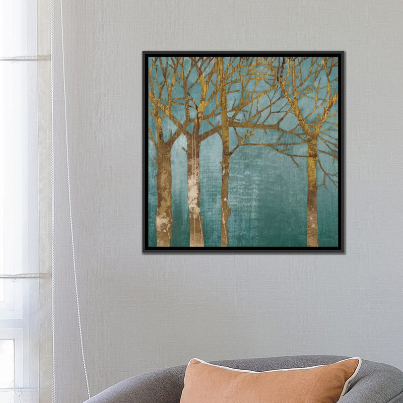 « golden day turquoise », impression sur toile, H 18 po x l 18 po x P 1,5 po, Toile avec cadre noir, Pas de tapis