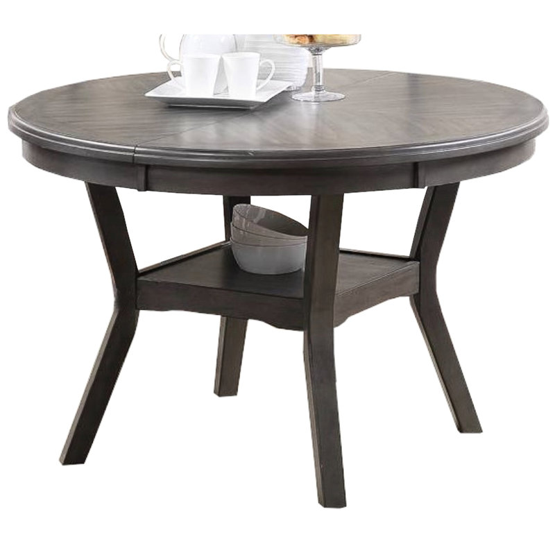 Table de salle à manger contemporaine, chêne gris, ronde, avec rangement gris