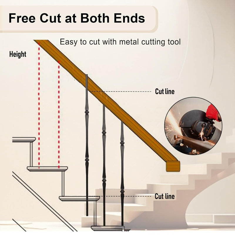 30‑Pack Hollow Iron Balusters, Metal Stair Spindles for Indoor Banister Railing DIY Stair Renovation