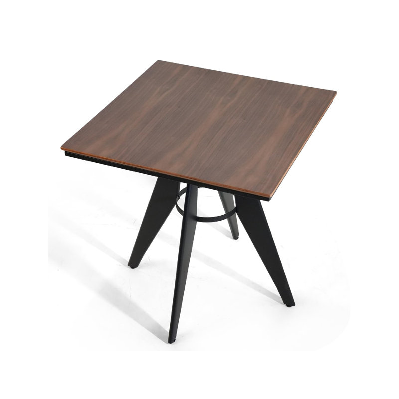 23.62" Square Dining Table With Wood Top And Metal Frame, Modern Industrial, For Home Office, Bistro, Compact For Space Saving, Walnut
