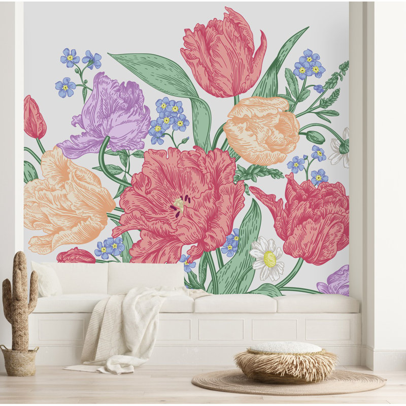 Murale bouquet de tulipes, L 8,33 pi x L 8,33 pi