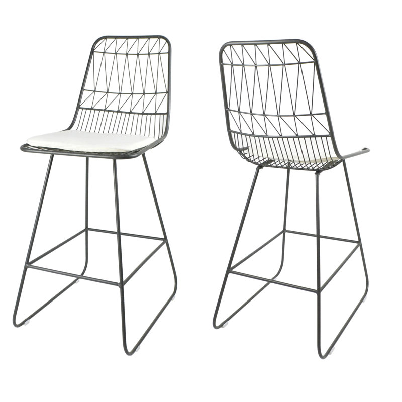 Tabouret de bar géométrique moderne avec coussin 26,25 po Nico, Gris