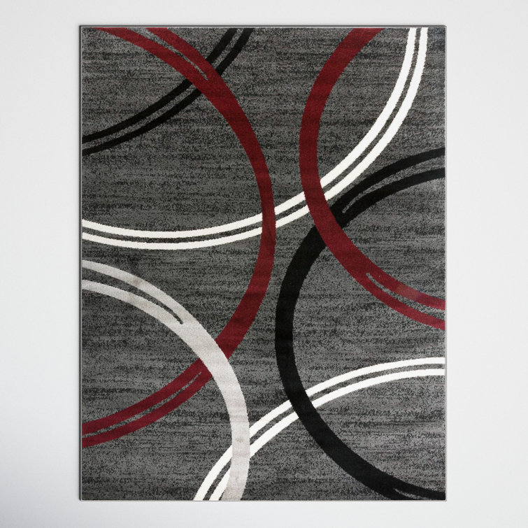 Weekes Performance Area Rug in Gray/Red/Black