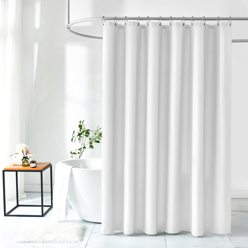 Rideau de douche de couleur unie avec 12 crochets en acier inoxydable inclus, H 79 po x l 72 po, Blanc