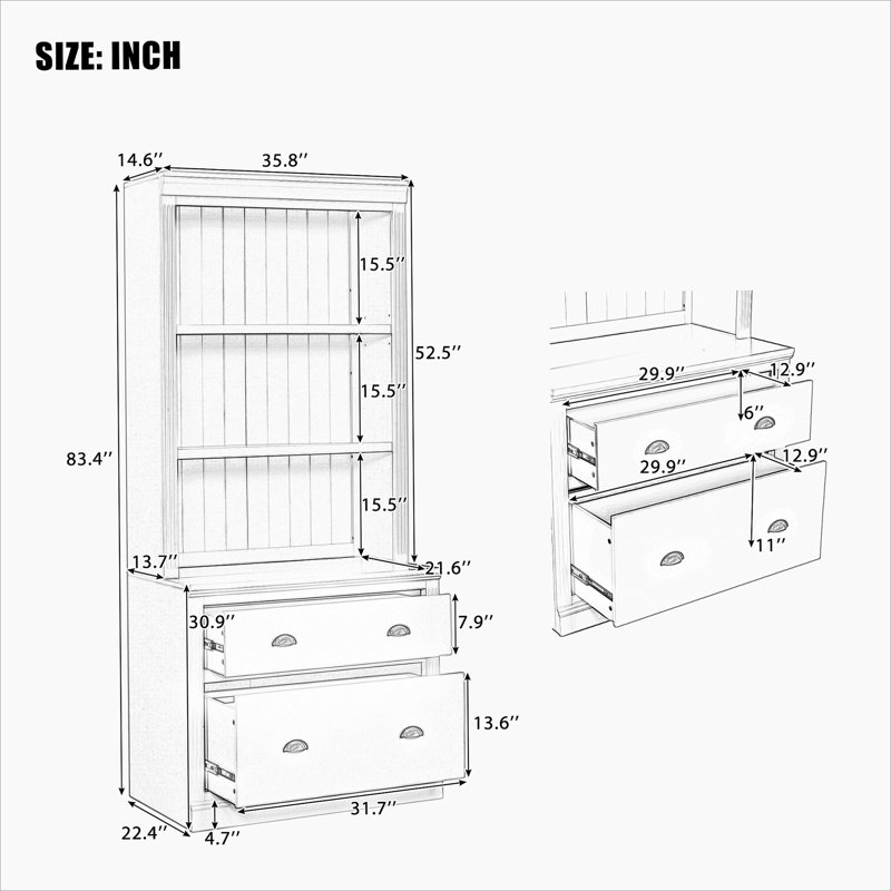 83.4"Tall Bookshelf with LED Lighting, Modern Bookcase with 2 Drawer and 3 Open Shelves,Storage Bookshelf for Living Room,Home Office,White