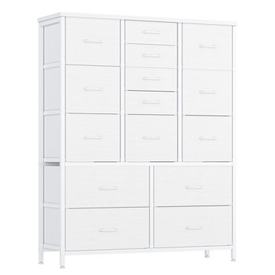 Space-Saving 15 Drawer Tall Dresser – Large Fabric Chest of Drawers with Sturdy Metal Frame, Wooden Top, Easy Pull Handles – Perfect for Bedroom, Closet, Hallway, Entryway, Nursery – White