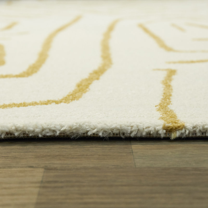 Tapis crème / doré à motif abstrait Arlington, Rectangle 5 pi 3 po x 7 pi