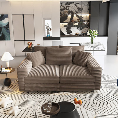 Canapé 82,7 po en velours côtelé moelleux à 3 places - Coussin rembourré moderne et confortable, siège profond avec coussins moelleux, méridienne convertible pour salon, chambre à coucher, appartement, bureau (brun clair)