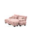Chenille rose pour le salon: 2 places avec coussins d'apparence nuageuse, repose-pieds et coussins assortis