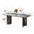 Luxury Modern Sintered Stone Dining Set, 62" Dining Table with Curved Metal Base and 6 Cream Leather Upholstered Chairs for Home
