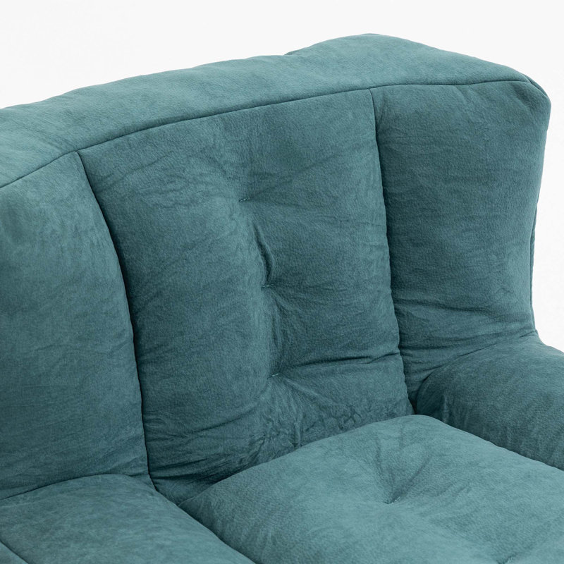 Fauteuil à billes moelleux avec mousse à mémoire de forme et repose-pieds, Velours vert