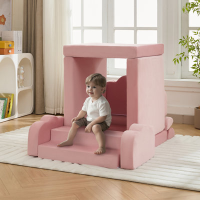 Canapé modulaire pour enfants, canapé convertible en mousse pour tout-petits, rose / gris