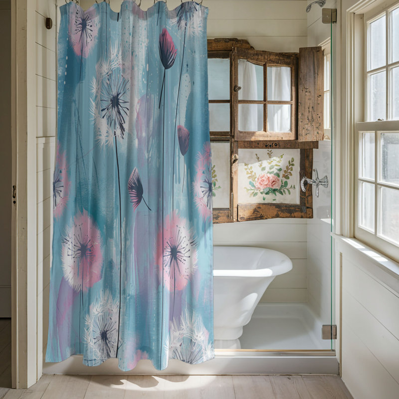 Delicate Dandelion Designs - Rideau de douche standard 1 pièce, H 74 po x l 71 po