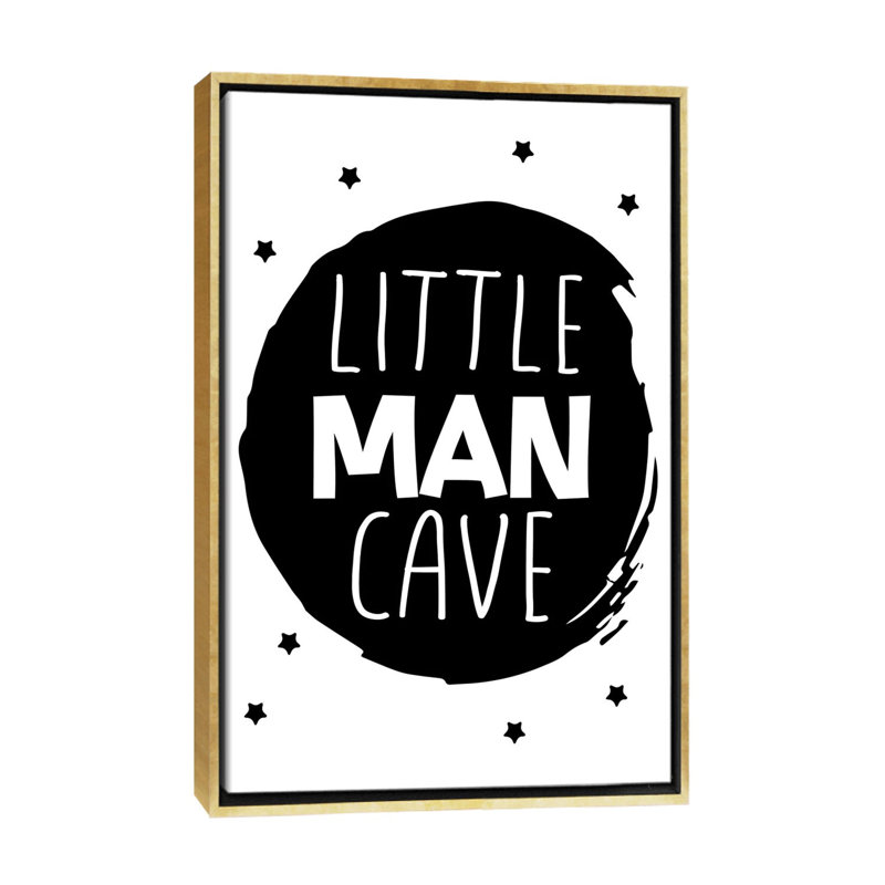 «Little Man Cave Circle», reproduction d'art textuel, H 60 po x l 40po x P 1,5 po, Toile encadrée d'or, Pas de tapis