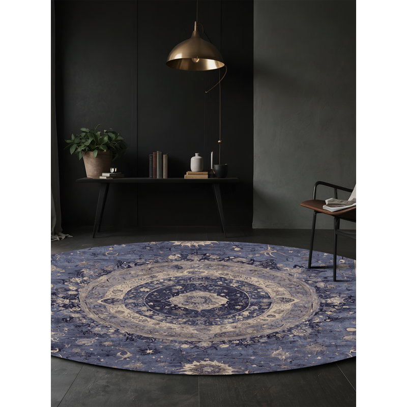 Machine Washable Purple Area Rug, Round 6'