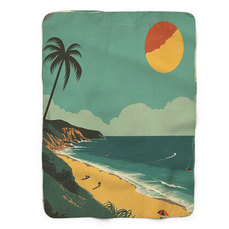 Nostalgic Beach Art - 1 pièce Sherpa Premium, Grand lit
