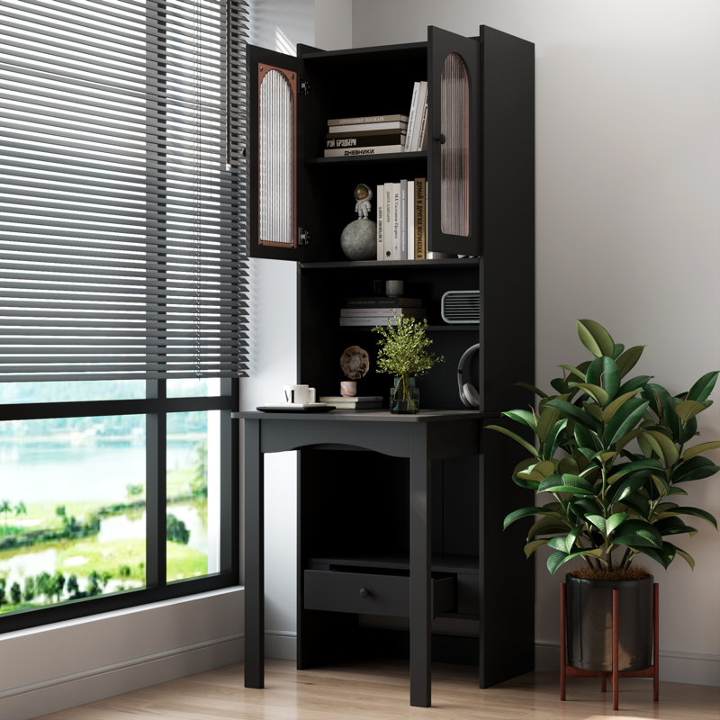 Fold-Out Convertible Writing Table,  Desk Cabinet with shelf and drawer Multi-Function Home Office Workstation