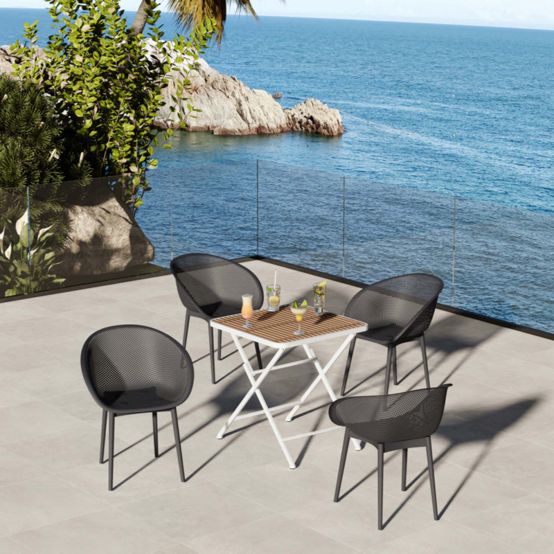 2-Pack Pale Modern Lounge Chairs – Indoor/Outdoor All-Weather PP Plastic With Modern Folding Indoor/Outdoor Multi-Functional Square Table- PP Tabletop With Metal Legs