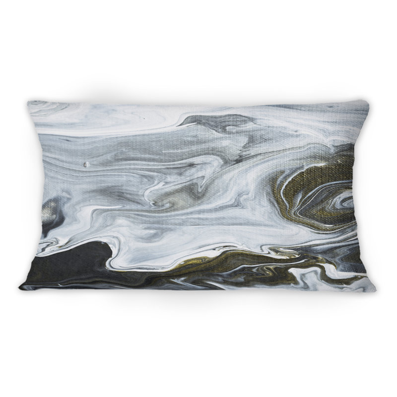 Coussin décoratif noir et blanc à motif d'art abstrait en marbre noir