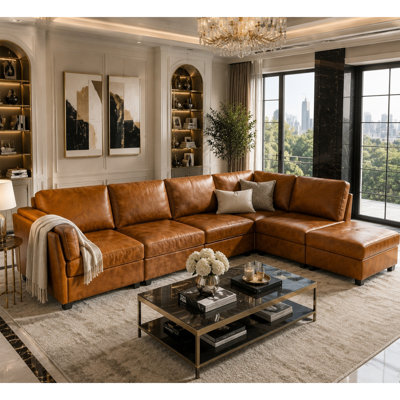 Canapé modulaire en cuir caramel 94,5 po