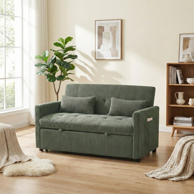 53" Wide Corduroy Convertible Sleeper Loveseat with USB Ports
