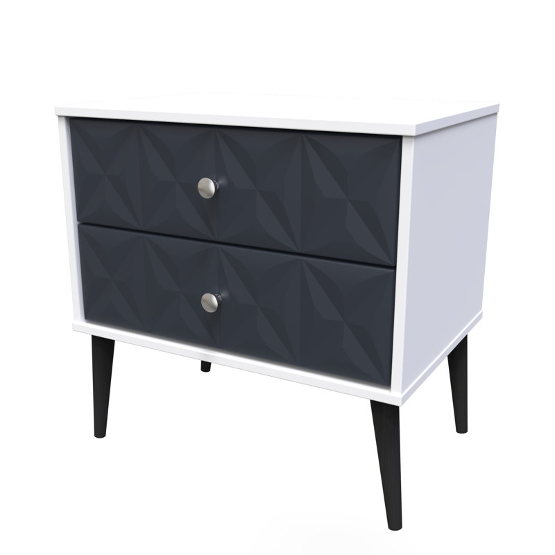 Carnlea 58cm W Manufactured Wood Bedside Table, Indigo Matt/White