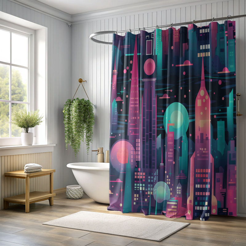 Rideau de douche Neon Cityscape - Premium, H 74 po x l 71 po