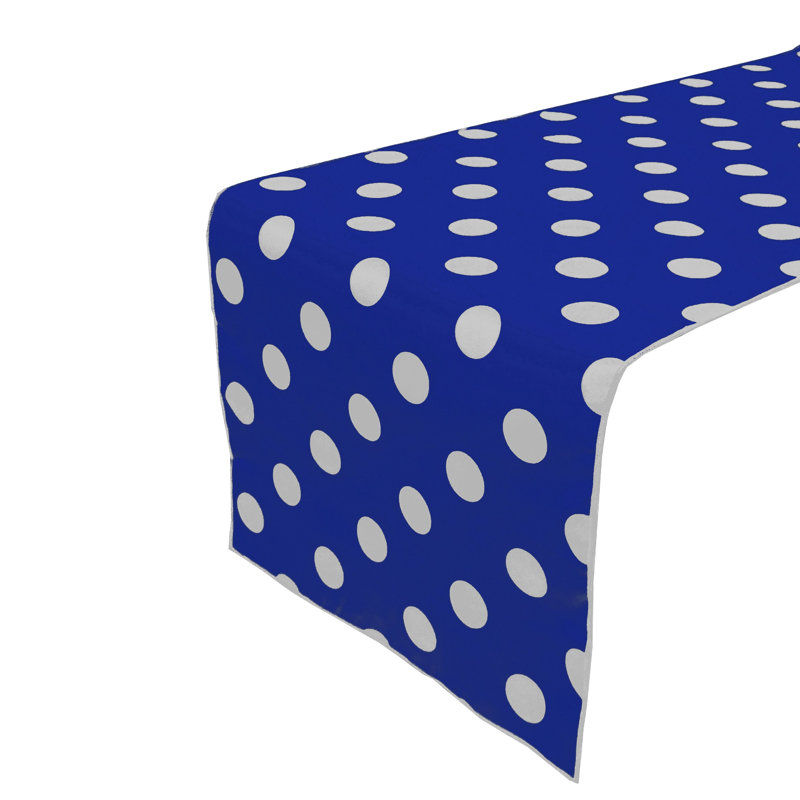 Polka Dots Print Table Runner, White/Royal Blue, 120" L x 12" W