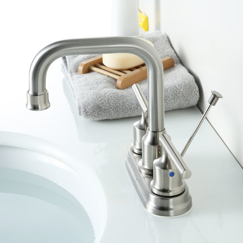 4 in. Centerset 2-handle High Arc Bathroom Faucet with Drain Assembly, Brushed Nickel