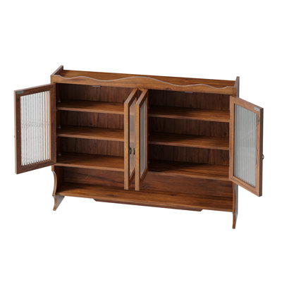 39.37"Retro 4 Door Wall-Mounted Cabinet, Featuring Two Layers Of Storage Space And An Open Hook Rack  Space,Suitable For Bathrooms, Kitchens, Dining Rooms, Brown
