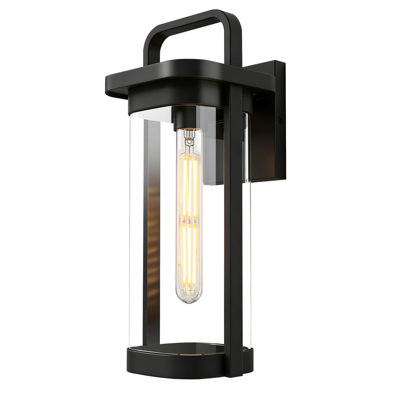 Lanterne murale d'extérieur 16 pouces, applique murale d'extérieur noire moderne avec abat-jour en verre transparent, éclairage de la porte avant de la base E26 (ampoule non incluse)