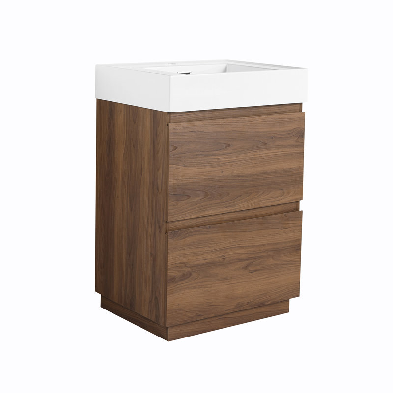 24" Modern Freestanding Bathroom Vanity with Sink with Double drawer, Brown