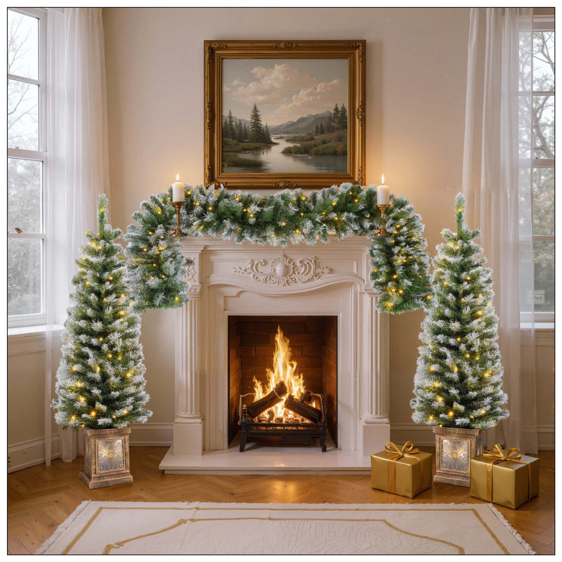 Ensemble de 3 guirlandes de Noël artificielles et ensemble de 2 arbres d'entrée avec lumières DEL