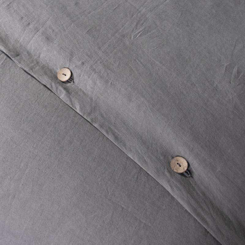 Charcoal Stone Washed Linen Queen Duvet Cover Set with Coconut Buttons