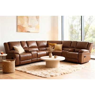 7-Piece, Wynyard 109" Wide Faux Leather Reversible Reclining Sectional Sofa