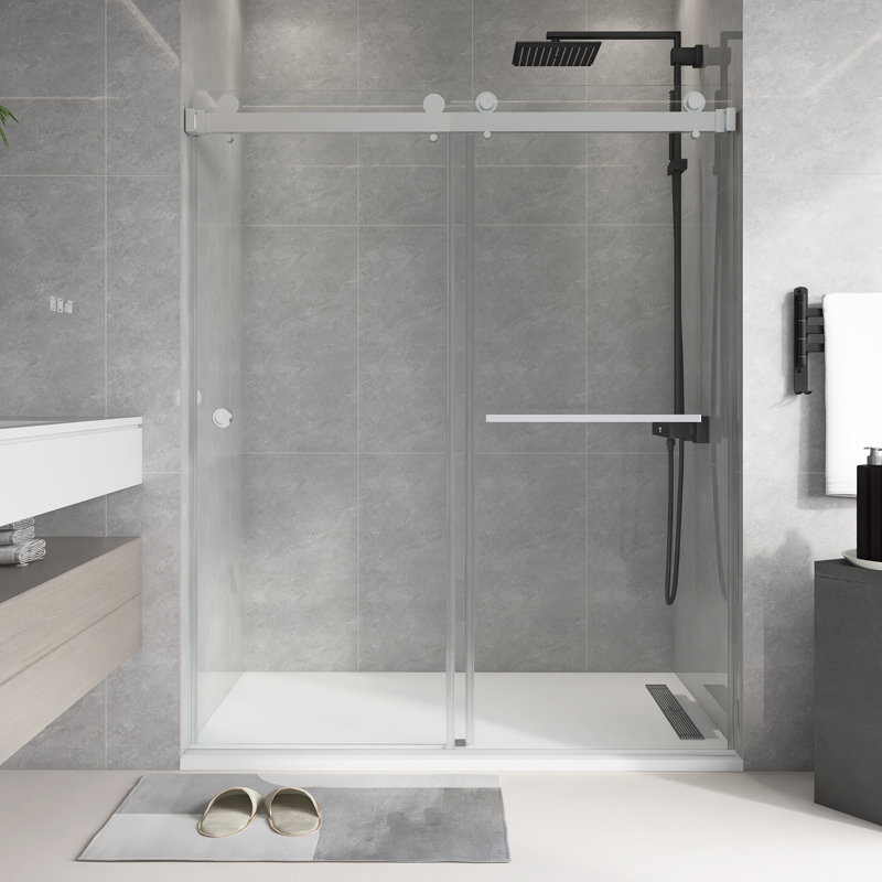 55'' - 59'' W X 72'' H Double Sliding Door Frameless Shower Door, Nickel